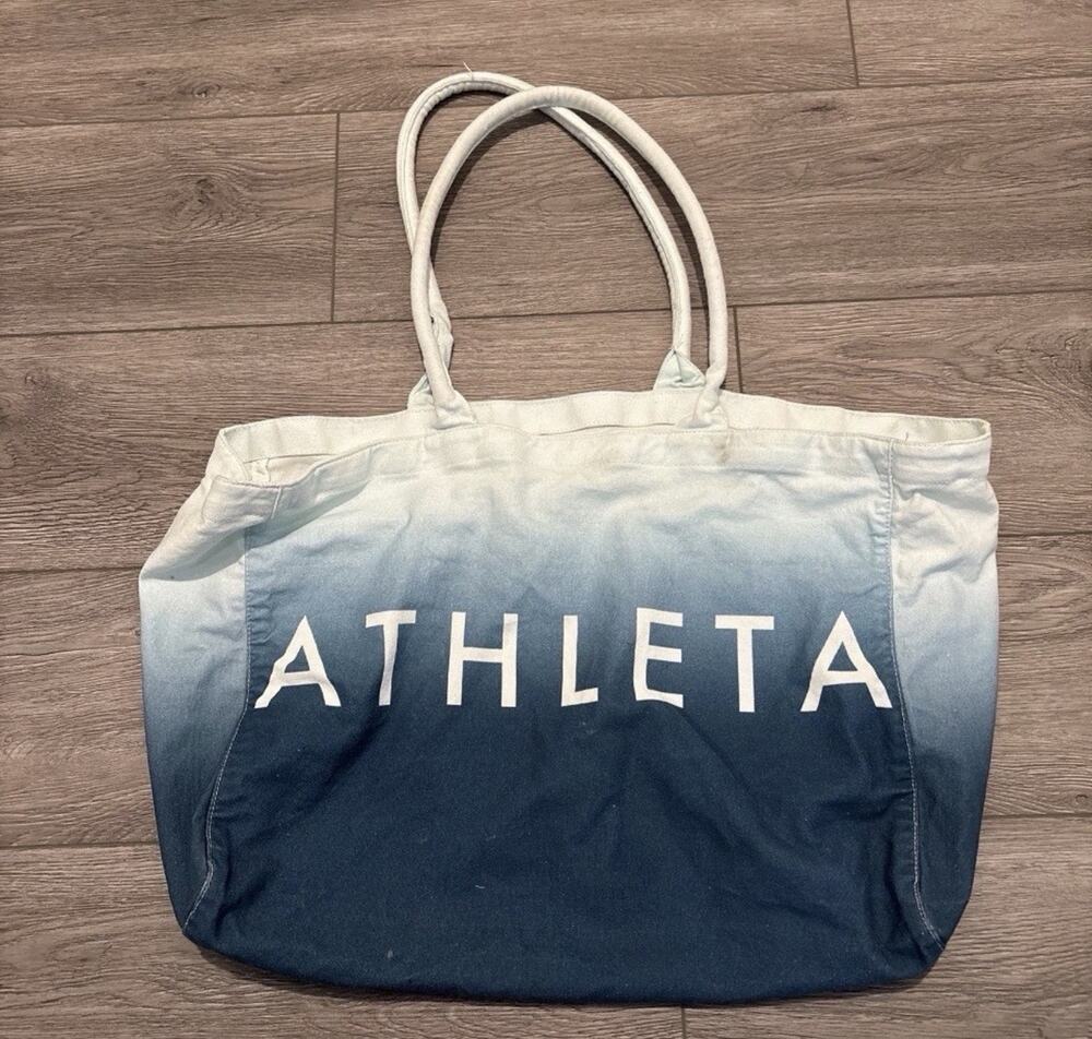Athleta Ombré Blue White Tote Bag Logo Accent Double Handles Women Casual